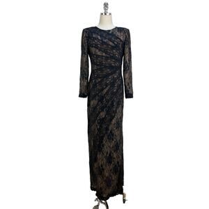 Vintage Victor Costa for Nahdree Black Nylon Lace Cocktail Maxi Dress